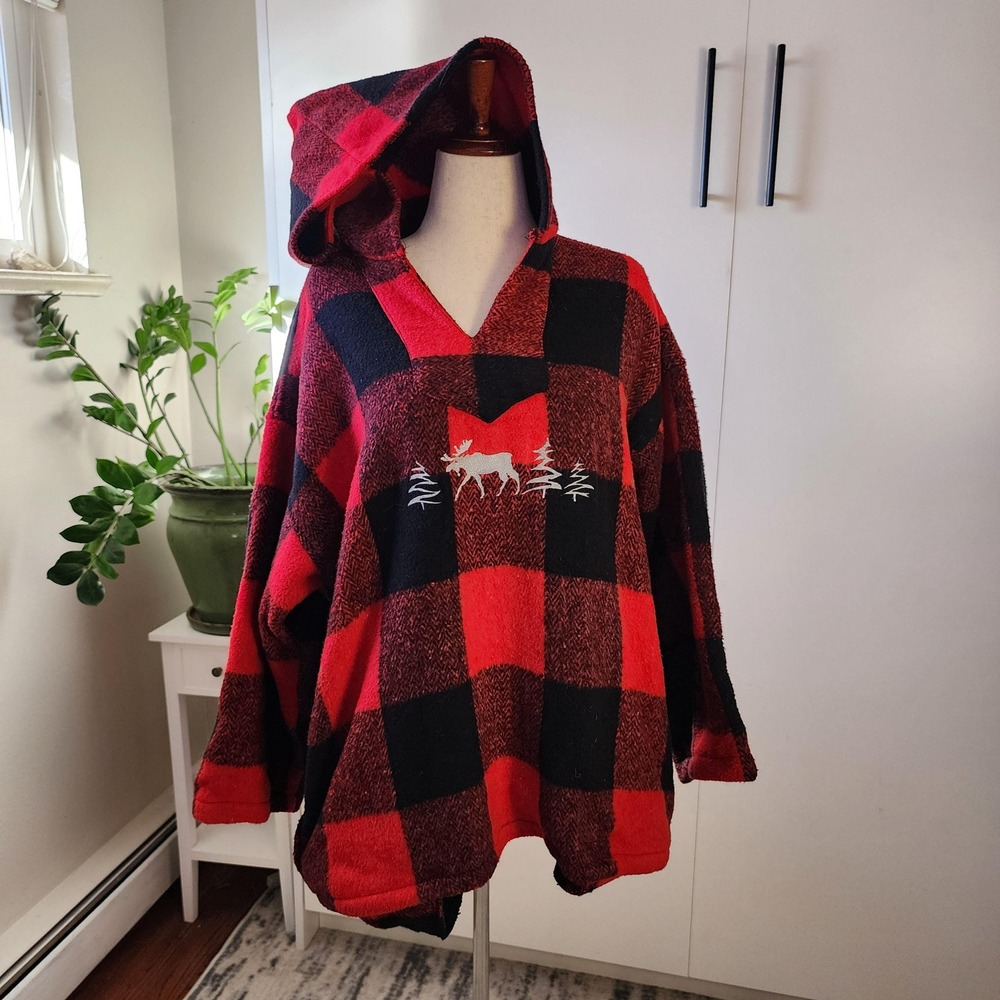 XL vintage buffalo plaid red and black pullover hooded by Earth Ragz
